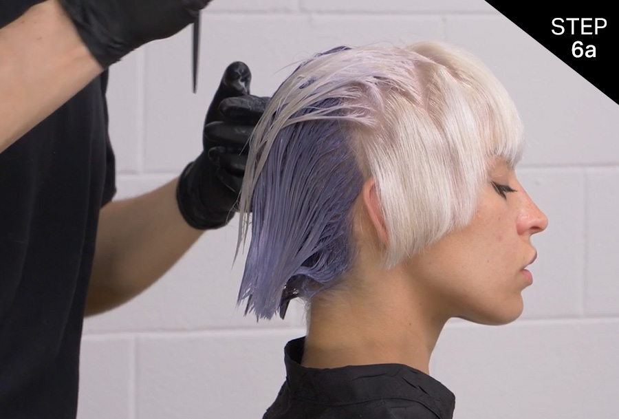 Step 6a Formula 1 applied to both back sections of Female Model's hair